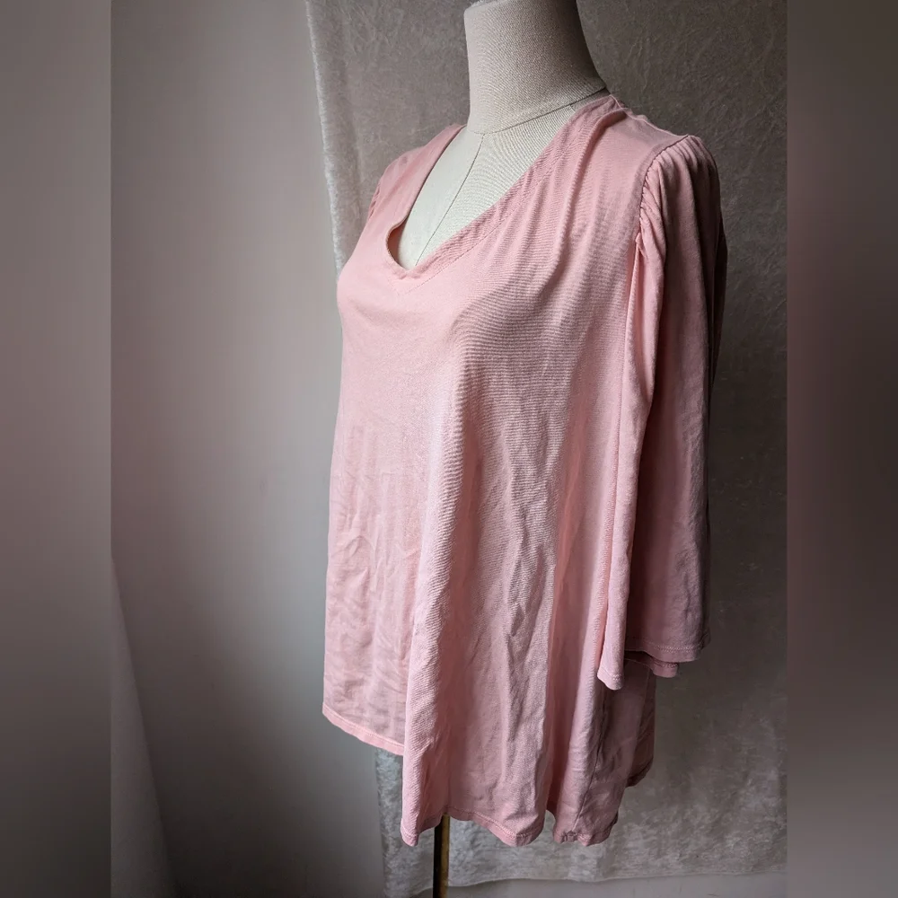 J Jill Baby Pink Cotton 3/4 Sleeve Puff Sleeve Soft 2x - Picture 2 of 5